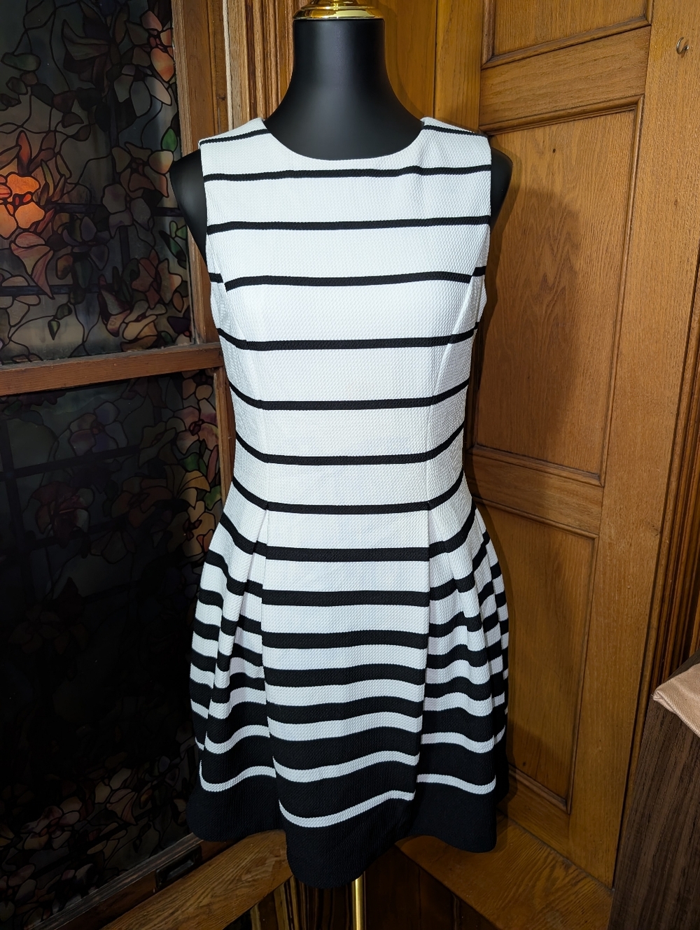 Black & White Striped Sleeveless Fit-and-Flare Dress